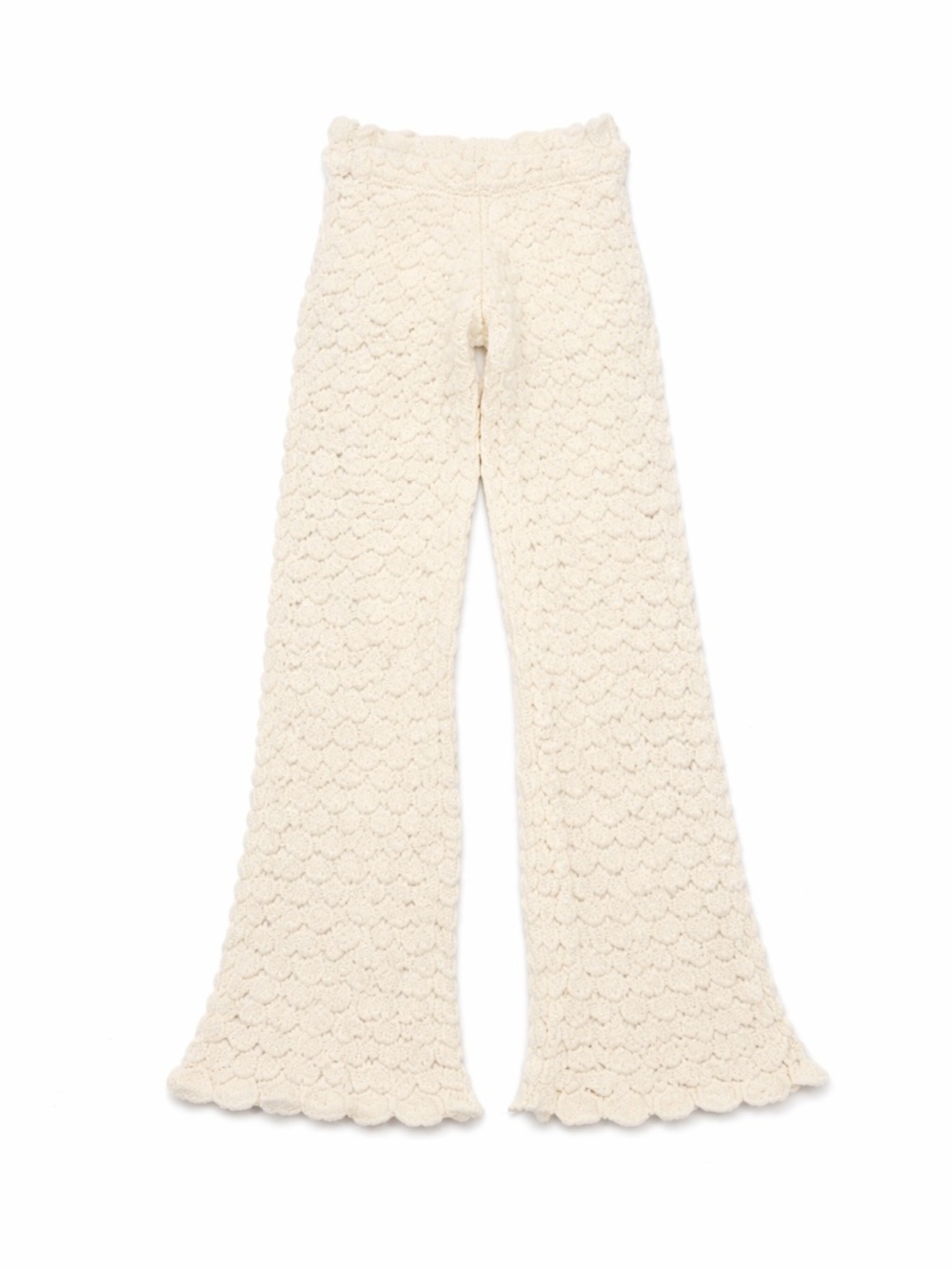 Zara Girls Crochet Knit Pants Cream Boho Wide Leg Scalloped Hem Size 12